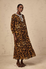 A brown leopard print midi dress with embellishments called Anais