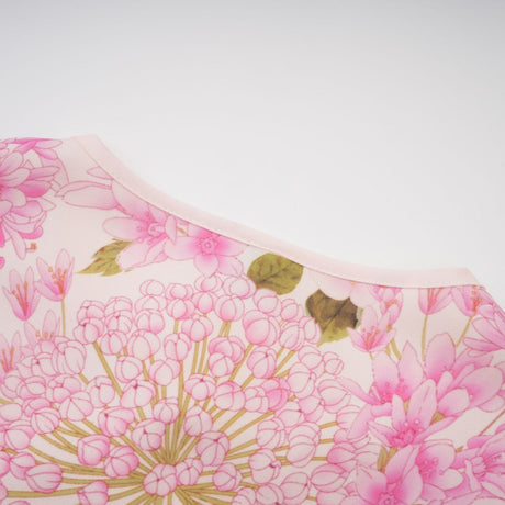 A pink midi dress with a floral print pattern featuring the name Yvette
