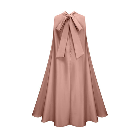 A sleeveless pink midi dress with floral appliques named Emilie