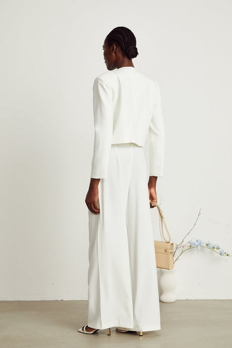 Agnès white embellished jacket  trousers matching set