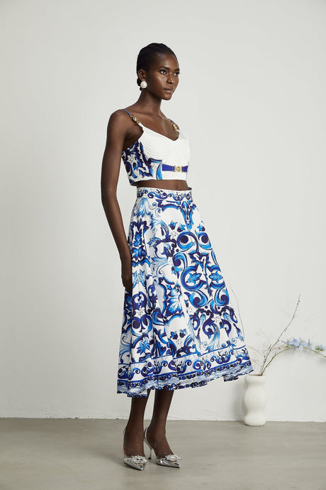Allegra graphicprinted top  skirt matching set