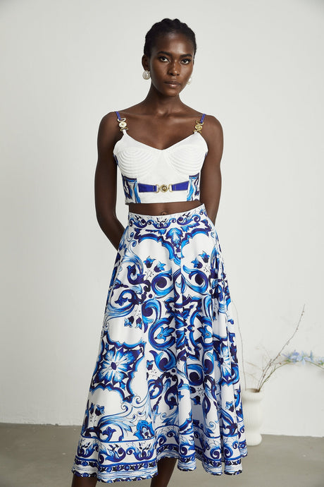 Allegra graphicprinted top  skirt matching set