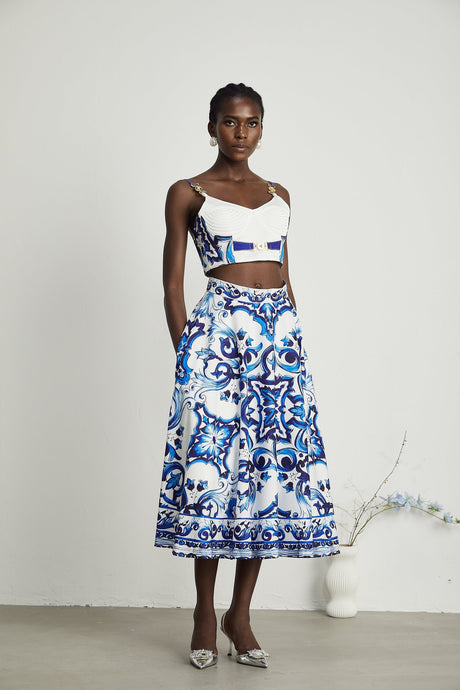 Allegra graphicprinted top  skirt matching set