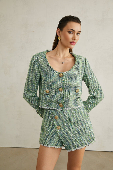 Alyss green tweed jacket  shorts matching set
