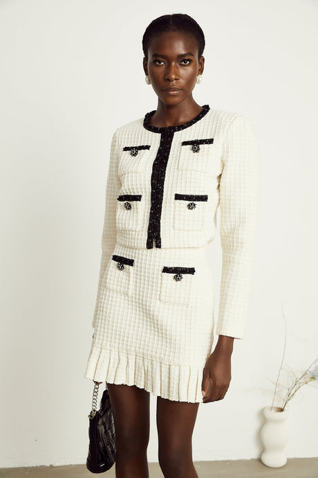 Audrey white waffleknit jacket  skirt matching set