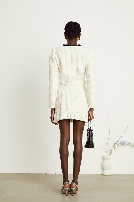 Audrey white waffleknit jacket  skirt matching set