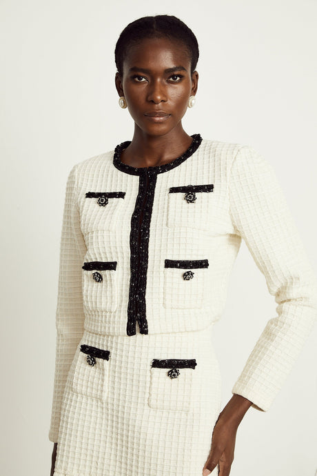 Audrey white waffleknit jacket  skirt matching set
