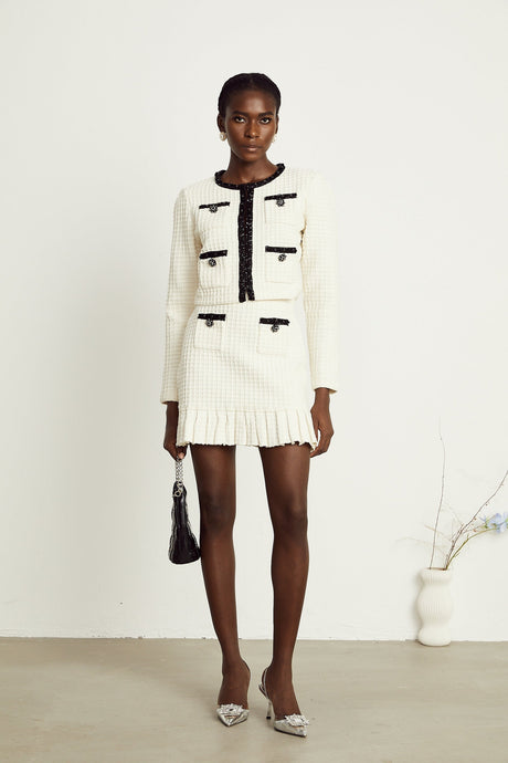 Audrey white waffleknit jacket  skirt matching set