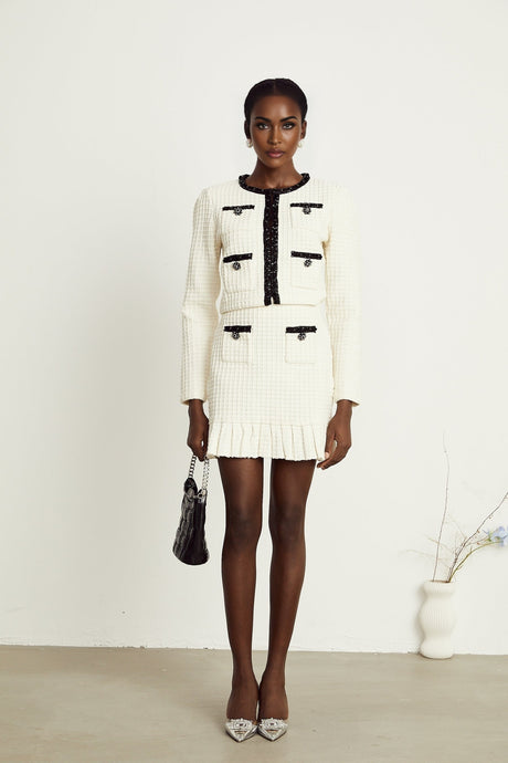 Audrey white waffleknit jacket  skirt matching set