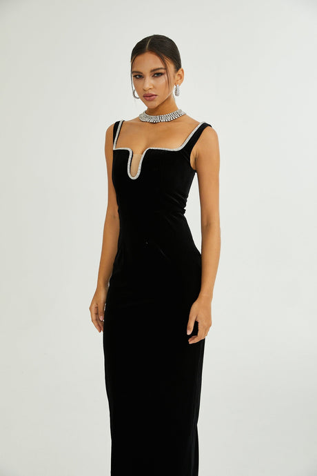 Blanche black Uneck midi dress
