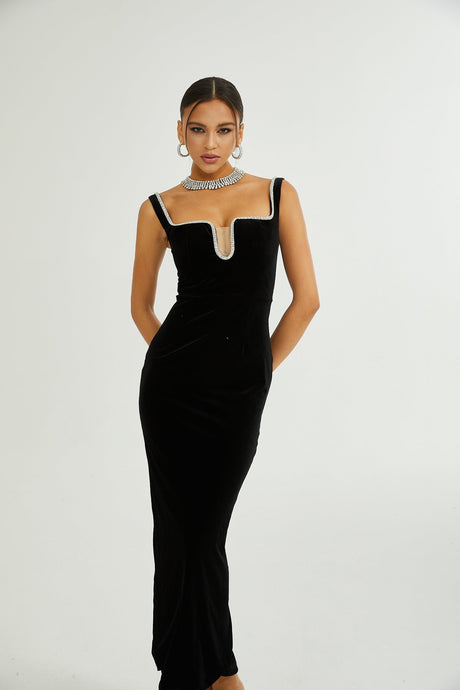 Blanche black Uneck midi dress