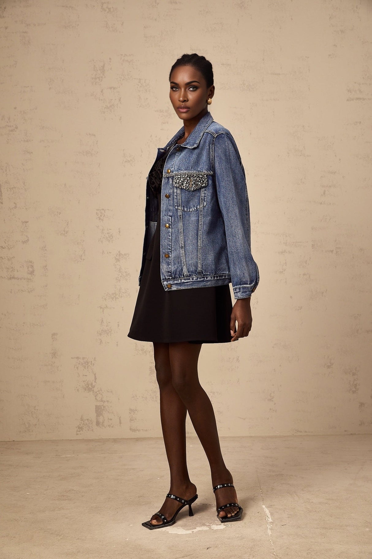 Blue denim jacket adorned with rhinestones named Valerie