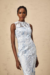 Blue midi dress with floral applique details by Herta