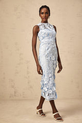 Blue midi dress with floral appliques by Herta