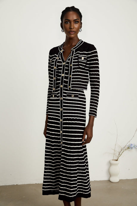 Charlotte striped knitted cardigan  dress matching set