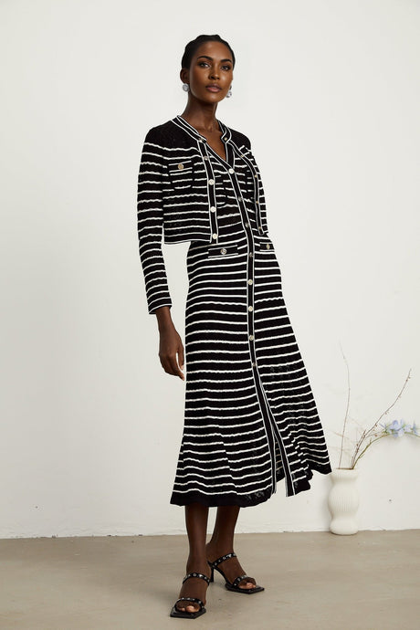 Charlotte striped knitted cardigan  dress matching set