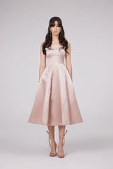 Coralie pink bowknot pleated midi dress