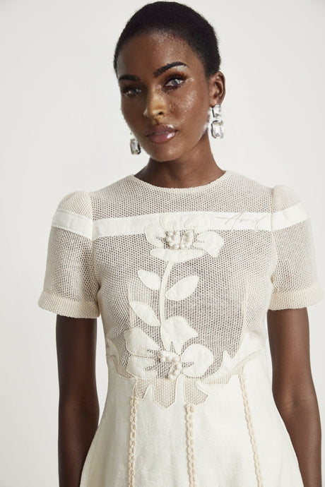 Diane floral embroidered openwork midi dress