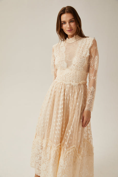 Éliane polkadot laceembroidered midi dress
