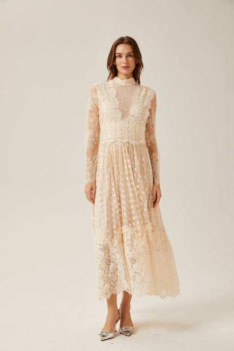 Éliane polkadot laceembroidered midi dress