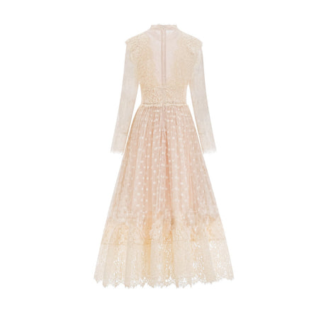 Éliane polkadot laceembroidered midi dress