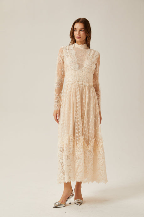 Éliane polkadot laceembroidered midi dress