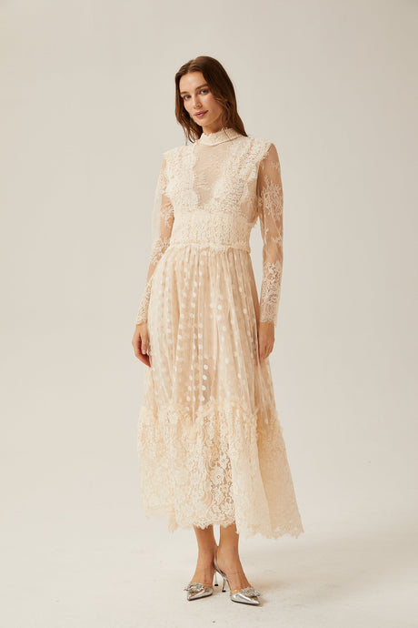 Éliane polkadot laceembroidered midi dress