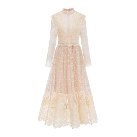 Éliane polkadot laceembroidered midi dress