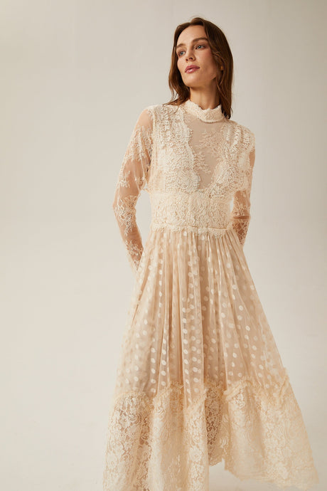 Éliane polkadot laceembroidered midi dress