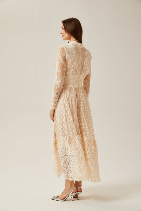 Éliane polkadot laceembroidered midi dress