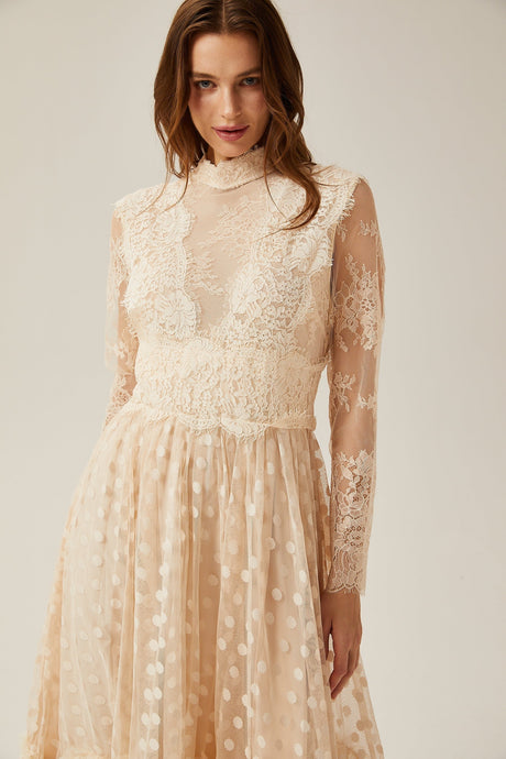 Éliane polkadot laceembroidered midi dress