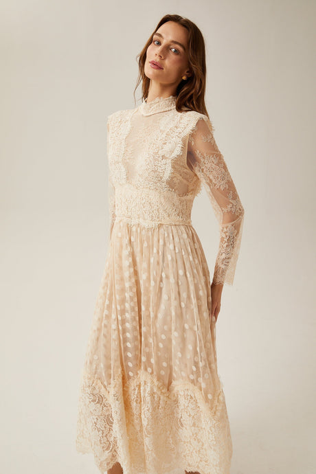 Éliane polkadot laceembroidered midi dress