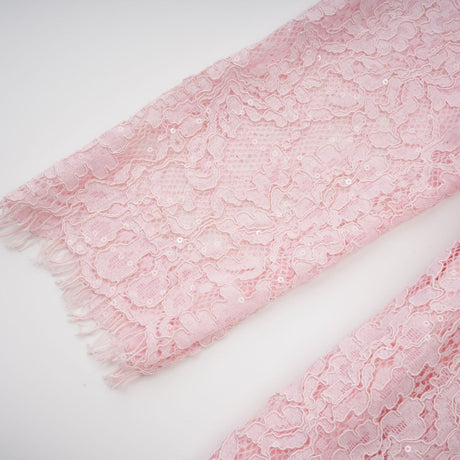 Elisabetta pink midi dress with floral embroidery and lace detailing featuring embellishments