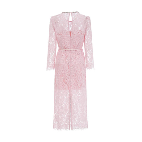 Elisabetta pink midi dress with floral embroidery and lace details featuring embellishments