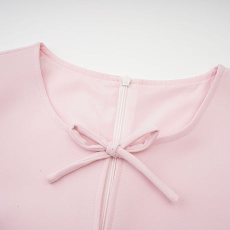 Elise pink bowdetail splitneck midi dress