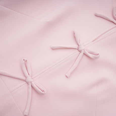 Elise pink bowdetail splitneck midi dress