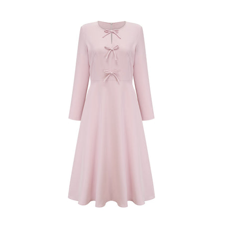 Elise pink bowdetail splitneck midi dress