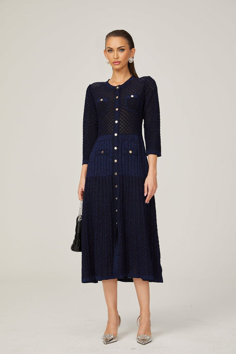 Élodie knitted longsleeve midi dress in Blue