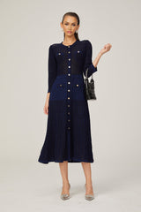 Élodie knitted longsleeve midi dress in Blue