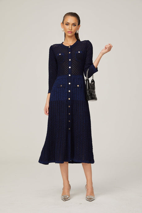 Élodie knitted longsleeve midi dress in Blue