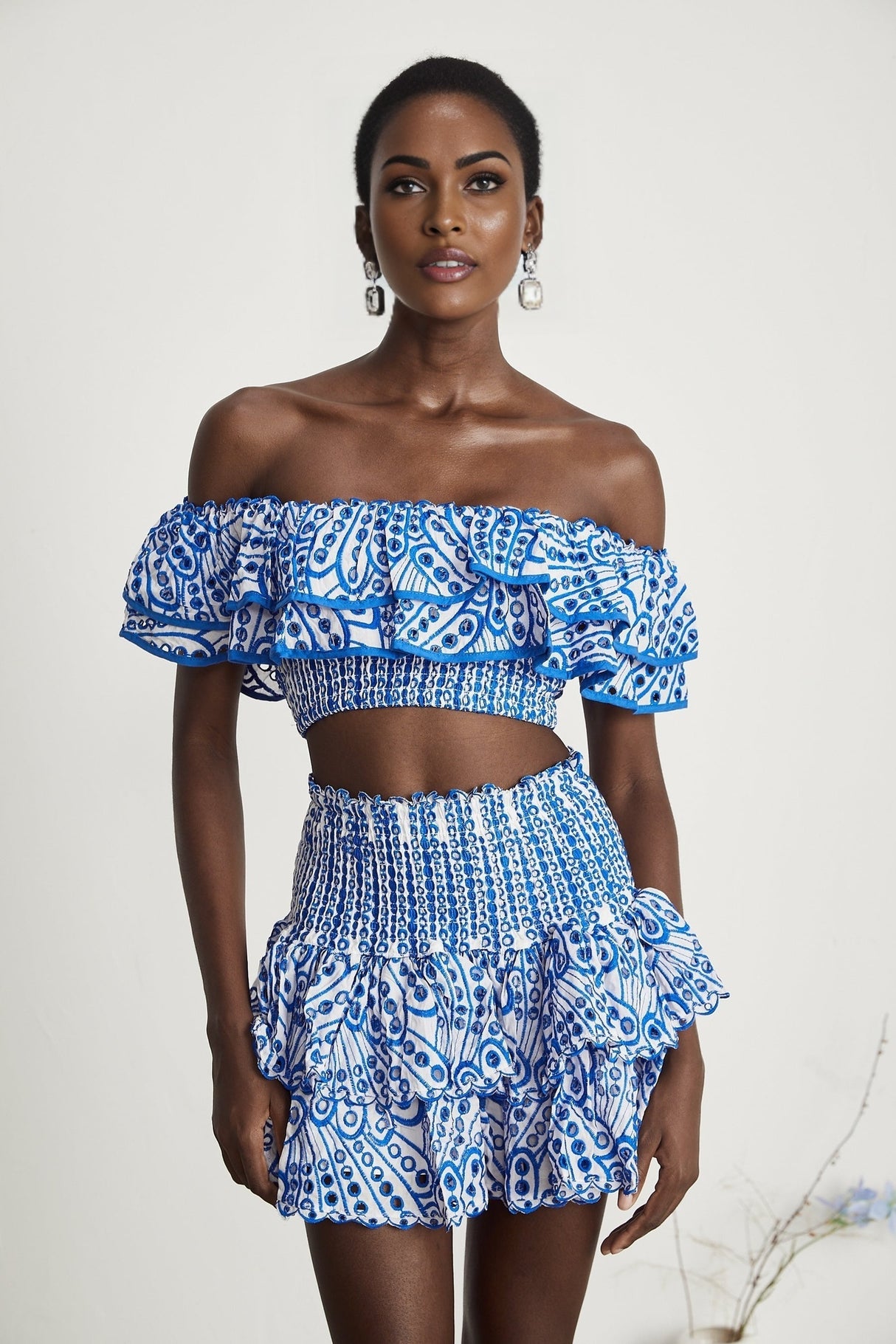 Élodie ruffled patternprint top  skirt matching set