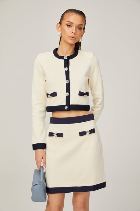 Émeline bowdetail knitted cardigan  skirt matching set