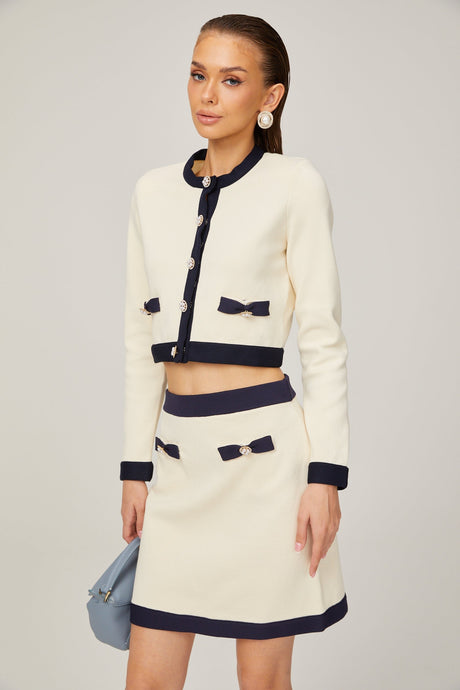 Émeline bowdetail knitted cardigan  skirt matching set