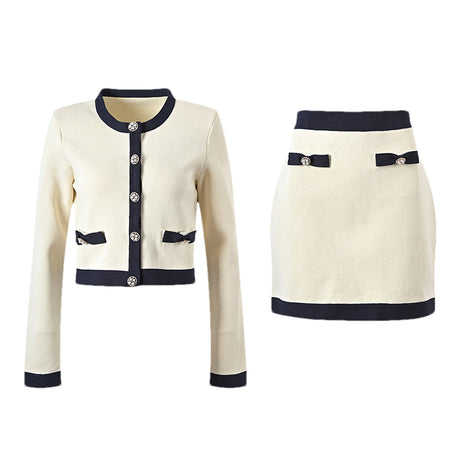 Émeline bowdetail knitted cardigan  skirt matching set