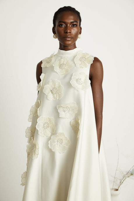 Émilie sleeveless floralapplique midi dress in White