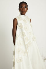 Émilie sleeveless floralapplique midi dress in White