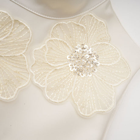 Émilie sleeveless floralapplique midi dress in White