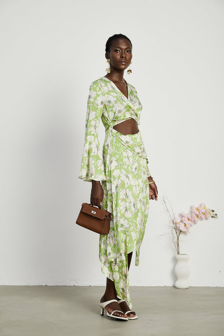 Éva floralprint crystalembellished midi dress