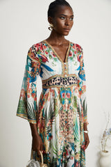 Éva patternprint Vneck midi dress