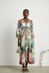 Éva patternprint Vneck midi dress